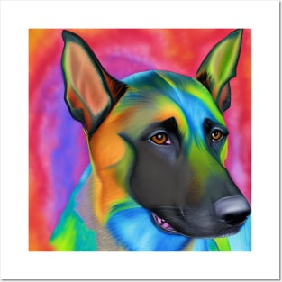 Belgian Malinois Dog Rainbow Painting Posters and Art